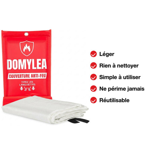 Couverture anti-feu Domylea dans sa pochette rouge murale
