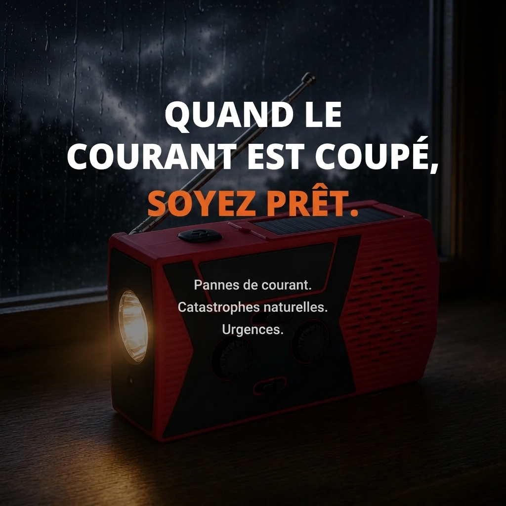 Radio d'urgence allumee dans le noir pendant une panne de courant