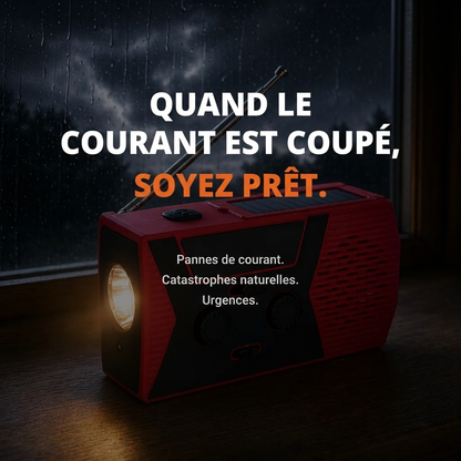 Radio d'urgence allumee dans le noir pendant une panne de courant
