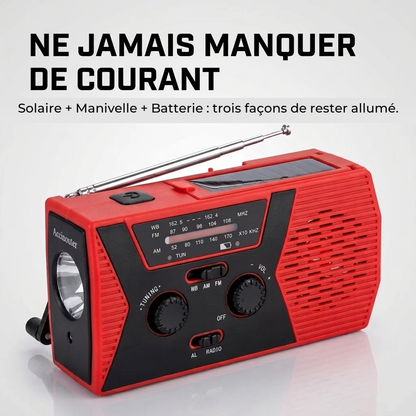 Radio d'urgence rouge et noire, trois modes de recharge