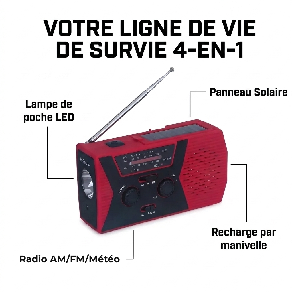 Schema des quatre fonctions de la radio d'urgence solaire